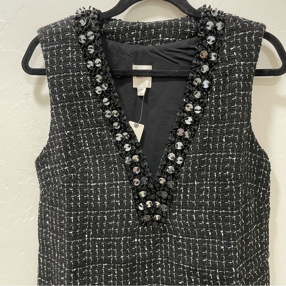 NWT Maeve V-Neck Tweed Mini Dress Women's Medium Black Silver - Picture 7 of 16